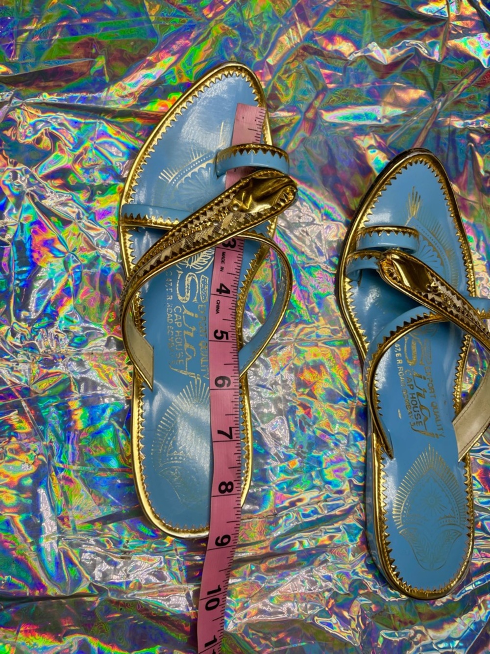 Vintage Kolhapuri Indian Pointed Toe Metallic Sandals Flip Flops Bombay - Picture 11 of 13